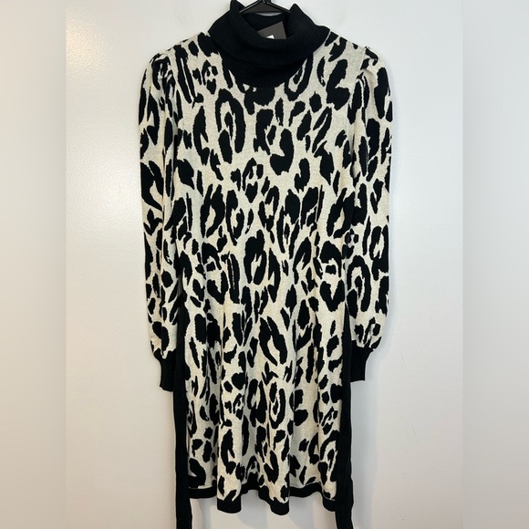 NWT Who What Wear Black/White Leopard/Animal Print Sweater Mini Dress Medium - Picture 14 of 14